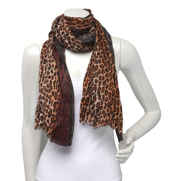 ECHO Leopard Animal Print Scarf Wrap Brown Red Black - Picture 6 of 7